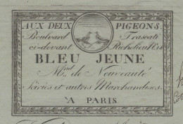 ENTETE FACTURE Paris  Aux Deux Pigeons Bd Fracasti Blu Jeune Magasin De Nouveautés  Detail - 1800 – 1899