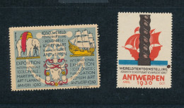 2 Vignettes - Cinderellas - Wereldtentoonstelling 1930 Antwerpen - Schip, Olifant - Vignettes De Fantaisie