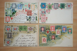 Lot 8 Cartes Postales Alte Schweizermarken Port Cantonal  Local Premiers Timbres Genève Vaud Ersten Briefmarken Zurich - Sammlungen & Sammellose