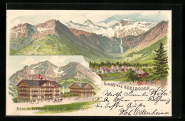 Lithographie Adelboden, Hotel & Pension Adler, Panorama - Adelboden