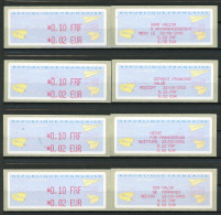 BT4-19  Timbres De Distributeur 4 Vignettes + 4 Reçus En Langues Différentes Impression Rouge  A Saisir !!! - 2000 Type « Avions En Papier »