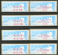 BT4-19  Timbres De Distributeur 4 Vignettes + 4 Reçus En Langues Différentes Impression Rouge  A Saisir !!! - 1990 Type « Oiseaux De Jubert »
