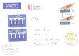 Finland Registered Cover With Stamps, EUROPA Cept, Kayak, Coat Of Arm, 1986 - Briefe U. Dokumente