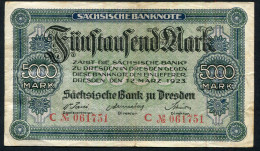 Deutsches Reich 5000 Mark 1923 Grossnotgeld, Dresden, Sächsische Bank, (Originalscan !) - 5000 Mark