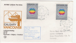 "KANADA" 1983, Erstflugbrief LH 447 Mit DC 10 "Vancouver-Calgary-Frankfurt" (83023) - Luftpost