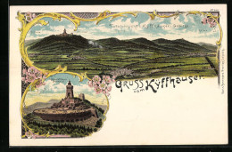 Künstler-AK Sittendorf, Kyffhäuser Mit Kaiser-Wilhelm Denkmal, Totalansicht Und Kyffhäuser-Gebirge Mit Tilleda U. K - Kyffhäuser