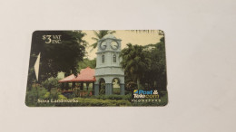 FIGI-(11FJB-FIJ-059)-Thurston Garden Clock Tower-Suva Landmar-(154)(1995)($3)(11FJB035672)-(TIRAGE-50.000)-used Card - Figi