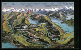 AK Menzingen, Karte Des Umlands, Aegeri-See, Zuger-See, Zürich-See - Menzingen