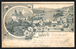 Künstler-AK Worb, Gebäude Mit Turm, Ortsansicht Aus Der Vogelschau - Worb