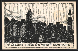 Künstler-AK Aarau, Ortsansicht Mit Kirche, Gruss Der Jugend - Aarau
