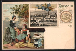Lithographie Aarau, Kakao Suchard, Ortsansicht, Damen In Kleidern Mit Hut - Aarau