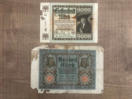 Lot De 2 Billets Reichsbanknote 5000 Et 100 - 5000 Mark