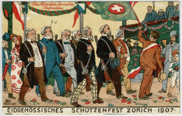 Schiessen, Festpostkarte Eidgenössisches Schützenfest Zürich, Das Fähnlein Der Sieben Aufrechten, Nach Hoengg - Waffenschiessen