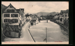 AK Ennet-Baden, Flusspartie Mit Cafe Jura, Brücke Und Strasse - Baden