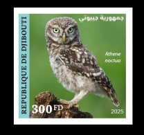 DJIBOUTI 2025 - STAMP 1V IMPERF -  BIRDS OISEAUX - OWL OWLS HIBOUX - MNH - Autruches
