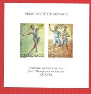 MONACO BLOCS FEUILLETS SPECIAUX N° 28 NON DENTELE  NEUF** LUXE Et RARE J.O ATLANTA - Errors And Oddities