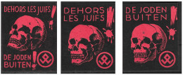 NAZI WW2 BELGIUM Anti-Semitic BUND Volksverwering VIGNETTE Dehors Les Juifs Joden Buiten Jews Out Totenkopf FULL SET - Militaria
