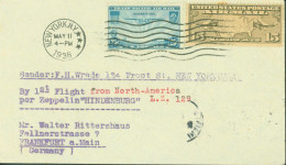 1st Flight From North America Per Zeppelin Hindenburg L.Z 129 United States Postage Air Mail N°8 + 21 New York 5 11 1936 - Autres & Non Classés