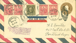 Entier USA B Franklin 1,5c + YT N°271 X4 + 256 Cachet Atlanta New Orléans Route Air Mail Service First Flight Mobile - Autres & Non Classés