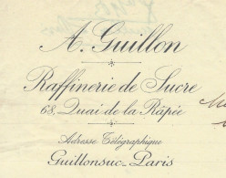 1903 PARIS ENTETE GUILLON RAFFINERIE DE SUCRE Quai De La Rapée > Vairet Baudot Briqueterie Ciry Le Noble Saone Et Loire - 1900 – 1949