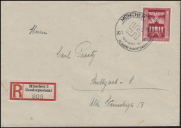 829 Machergreifung EF R-Brief SSt MÜNCHEN Jahrestag 30.1.1943 Nach Stuttgart - R- Und V-Zettel