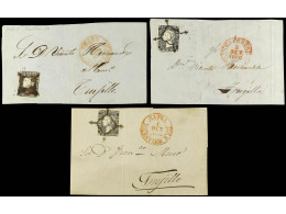 ESPAÑA. 1850. Conjunto De 3 Frontales Con Sello De 6 Cuartos Y Fechadores De ZAFRA, BEJAR Y CÁCERES. Muy Bonitos. Ed.1A  - Altri & Non Classificati