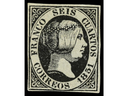 * ESPAÑA. 6 Cuartos Negro. Buen Ejemplar. Cert. CEM. Ed.6. - Altri & Non Classificati