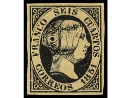 (*) ESPAÑA. 6 Cuartos Negro. Punto Negro En El Moño De La Reina. No Reseñado. RARO. Cert. CEM. Ed.6. - Altri & Non Classificati