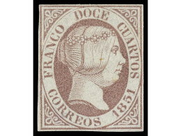 (*) ESPAÑA. 12 Cuartos Lila. Márgenes Completos Alrededor Del Sello Y Excelente Color. Muy Bonito Ejemplar. Cert. GRAUS. - Other & Unclassified