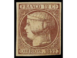 * ESPAÑA. 12 Cuartos Castaño Lila. Color Intenso. PIEZA DE LUJO. Cert. GRAUS. Ed.13. Cat. 2.800€. - Other & Unclassified