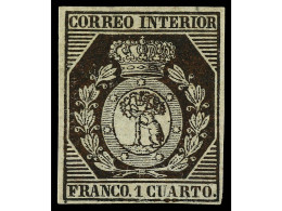 (*) ESPAÑA. 1 Cuarto Bronce. Buen Color Y Márgenes. PIEZA DE LUJO. Cert. COMEX. Ed.22. Cat. 3.300€. - Other & Unclassified