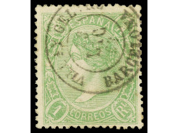 ° ESPAÑA. 1 Real Verde, Mat. Fechador VILLA. Y GELTRU/BARCELONA. Extraordinario Centraje Muy Raro En Esta Emisión. MAGNÍ - Altri & Non Classificati