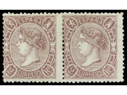 * ESPAÑA. 2 Reales Lila. Pareja Con Goma Y Dentados Originales, Centraje Habitual De La Emisión. Ed.79 (2). Cat. 2.400€. - Altri & Non Classificati