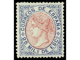 (*) ESPAÑA. 25 Milésimas Azul Y Rosa.  Muy Bien Centrado. PIEZA DE LUJO. Cert. COMEX. Ed.95. Cat. 440€. - Altri & Non Classificati