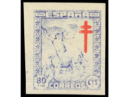 Delcampe - ** ESPAÑA. 80 + 10 Cts. Azul Y Rojo SIN DENTAR. Impresión Diluida. Ed.987ib. Cat. 190€. - Altri & Non Classificati