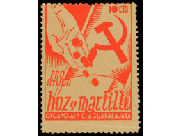 * ESPAÑA GUERRA CIVIL. GUADALAJARA. 10 Cts. Rojo. Pro Ayuda Hoz Y Martillo. (Al. 2). - Altri & Non Classificati