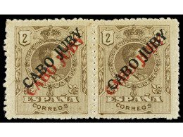 ** COLONIAS ESPAÑOLAS: CABO JUBY. 2 C. Castaño, DOBLE HABILITACIÓN En Rojo Y Negro. PAREJA. Ed.6hhcc. Cat. 480€. - Otros & Sin Clasificación