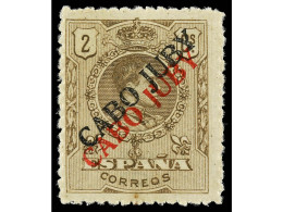 ** COLONIAS ESPAÑOLAS: CABO JUBY. 2 C. Castaño, DOBLE HABILITACIÓN En Rojo, Variedad 'J' Corta, Y Negro. RARO. Ed.6hhcc  - Otros & Sin Clasificación
