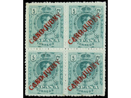 ** COLONIAS ESPAÑOLAS: CABO JUBY. 5 C. Verde, DOBLE HABILITACIÓN. BLOQUE DE CUATRO. Ed.7hh. Cat. 345€. - Otros & Sin Clasificación