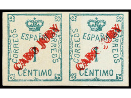 ** COLONIAS ESPAÑOLAS: CABO JUBY. 1 Céntimo Verde, DOBLE HABILITACIÓN En Rojo. Pareja. Ed.19hh. - Otros & Sin Clasificación