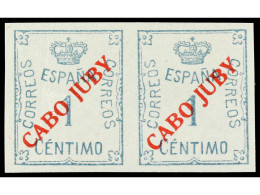 ** COLONIAS ESPAÑOLAS: CABO JUBY. 1 Céntimo Verde, Habilitación En Rojo, Un Sello 'J' Corta En Pareja Con Normal. Ed.19h - Otros & Sin Clasificación