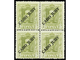 ** COLONIAS ESPAÑOLAS: CABO JUBY. 2 Céntimos Verde, BLOQUE DE CUATRO. Muy Bien Centrado. MUY RARO. Cert. COMEX. Ed.22. - Otros & Sin Clasificación