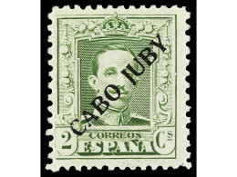 ** COLONIAS ESPAÑOLAS: CABO JUBY. 2 Céntimos Verde, Tipo II, D. 12 1/4 X 11 1/4. Bien Centrado Y Variedad 'J' Corta. RAR - Otros & Sin Clasificación