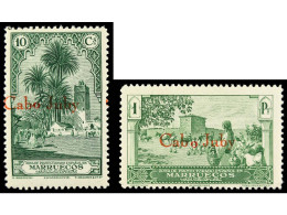 ** COLONIAS ESPAÑOLAS: CABO JUBY. 10 Cts. Verde Y 1 Pta. Verde HABILITACIÓN EN COLOR DIFERENTE (roja). RAROS Y De LUJO.  - Otros & Sin Clasificación