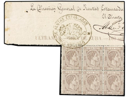 * COLONIAS ESPAÑOLAS: CUBA. 12 Cts. Gris Lila. Bloque De Seis Con Marca En El Borde De Hoja. Dirección Gral. De Rentas E - Otros & Sin Clasificación