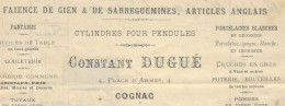 1891 ENTETE Dugué Cognac Charente  Faiencerie De Gien  Et De Sarreguemines Pour H.Gautier - 1900 – 1949