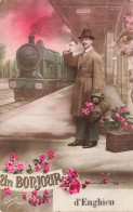 FANTAISIE - Homme - Enghien - Bonjour - Gare - Colorisé - Rosier - Chemin De Fer - Carte Postale Ancienne - Männer