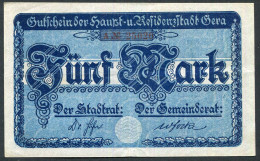 Voucher Hoofdstad En Residentiestad Gera 5 Mark 1919 , Gutschein Haupt- Und Residenzstadt Gera 5 Mark 1919 - Non Classés