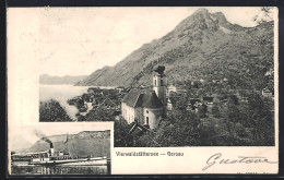 AK Gersau, Teilansicht Mit Kirche, Dampfer Auf Dem Vierwaldstättersee - Gersau