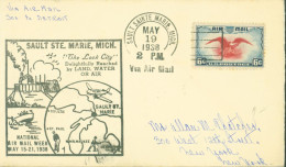 Sault Ste Marie Michigan National Air Mail Week May 15-21 1938 CAD MAY 19 1938 YT US Postage Air Mail N°24 - Autres & Non Classés